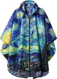 SaphiRose Adults Rain Poncho Waterproof Raincoat Hood with PocketThe Starry Night at Mens Clothing store at Amazon