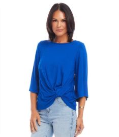 Sapphire Blue Petite Size Flare Sleeve Pick-Up Top Karen Kane at Karen Kane