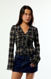 Sara Plaid Button Up Long Sleeve Top at PacSun