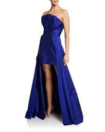 Sarai Strapless Pleated Bodice Mini Gown w/ Overskirt at Neiman Marcus