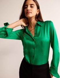 Saskia Satin Shirt - Veridian Green Boden US at Boden