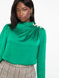 Satin Button Shoulder Top by Eloquii at Eloquii