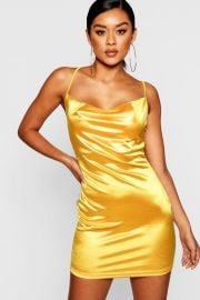 Satin Cowl Front Bodycon Dress at Boohoo