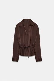 Satin Effect Belted Blouse at Zara
