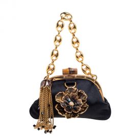 Satin Flower Embellished Bamboo Lock Mini Clutch by Gucci at 1stdibs