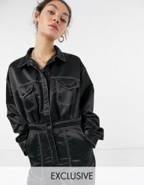 Satin Jumpsuit with Contrast Stitch in black by Collusion at ASOS at ASOS