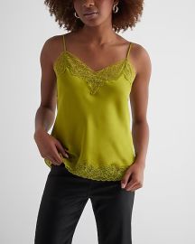 Satin Lace Trim V-Neck Downtown Cami at Express