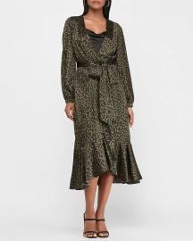 Satin Leopard Print Belted Wrap Kimono Cover-Up at Express