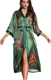 Satin Long Robe for Women Silk Kimono Robe Floral Lightweight Bathrobe Soft Thin Ladies Luxury House Robes at Amazon