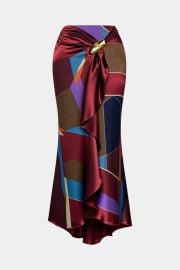 Satin Plaid Contrast Print Metallic Decor Ruched Skirt at Micas