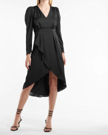 Satin Puff Shoulder Midi Dress at Express