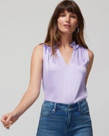 Satin Ruched Neck Shell in Lavender at White House Black Market