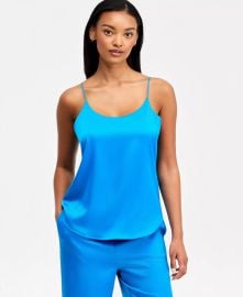 Satin Scoop Neck Cami in Deep Aqua at Macys