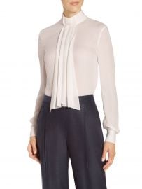 Satin Silk Georgette Neck Tie Blouse by St John Collection at St John