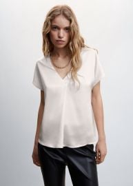 Satin V-neck t-shirt - Women MANGO OUTLET USA at Mango Outlet