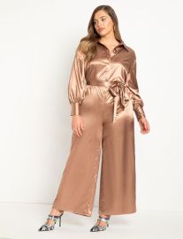 Satin Wide Leg Button Front Jumpsuit  Women39s Plus Size Dresses at ELOQUII