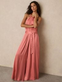 Satin Wide-Leg Draped Jumpsuit in Pink - Size US 0 at Reiss
