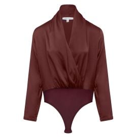 Satin Wrap Front Bodysuit Chocolate at Wolf & Badger