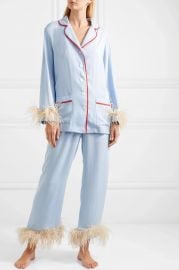 Satin and feather-trimmed crepe de chine pajama set at Net A Porter