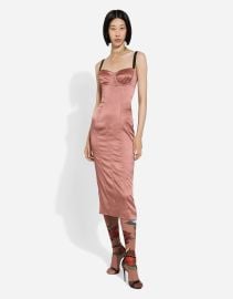 Satin calf-length corset dress in Pink for Women DolceampGabbana at Dolce & Gabbana