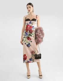 Satin calf-length sheath dress with floral print in Print for Women DolceampGabbana US at Dolce & Gabbana