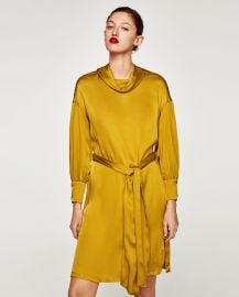 Satin dress with belt at Zara