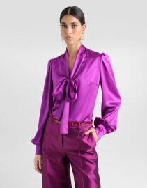 Satin shirt with pussy-bow in Multicolor for Women DolceampGabbana US at Dolce & Gabbana