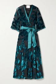 Satin-trimmed devoré-velvet wrap midi dress at Net a Porter