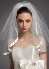 Satin veil with ribbon trim at David's Bridal