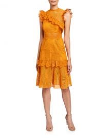 Saylor Ivy Sleeveless Lace Cocktail Dress with Ruffle Trim at Neiman Marcus