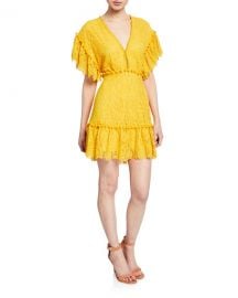 Saylor Nanatte Floral Lace Ruffle Pompom Mini Dress at Neiman Marcus