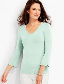 Scallop-Hem V-Neck Sweater at Talbots