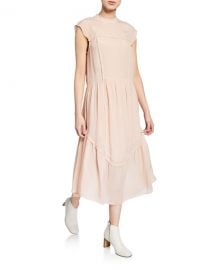 Scalloped Cap-Sleeve High-Neck Midi Dress by See by Chloe at Bergdorf Goodman