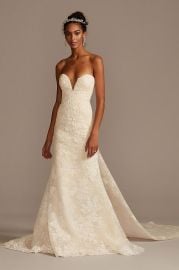 Scalloped Lace Removable Bow Train Wedding Dress at Davids Bridal