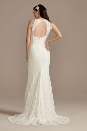 Scalloped Stretch Lace Halter Sheath Wedding Dress Davidx27s Bridal at Davids Bridal