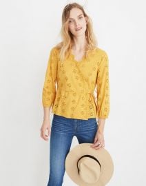 Scalloped eyelet wrap top at Madewell