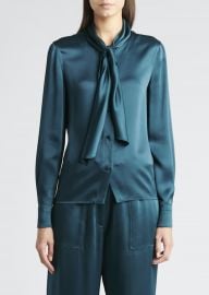 Scarf-Neck Satin Blouse at Bergdorf Goodman