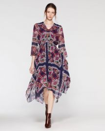 Scarf-print Handkerchief-hem Dress at Vince Camuto