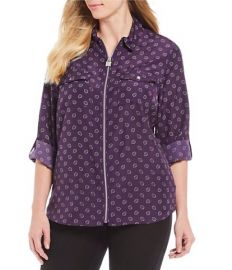 Scattered Foulard Twill Print Roll-Sleeve Lock-Tag Zip by MICHAEL Michael Kors at Michael Kors