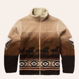 Schaefer Outfitter Men\'s Tan Vintage Running Horses Full Zip Fleece Jacket | Cavender\'s at Cavenders