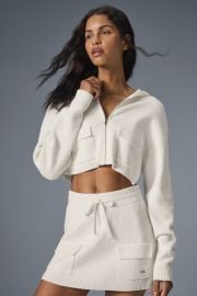 Scholar Knit Cargo Full Zip Hoodie - Ivory Alo Yoga at Alo Yoga