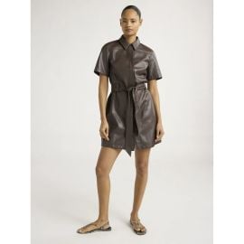 Scoop Faux Leather Collared Mini Shirt Dress at Walmart