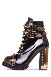 Scorpius Black Box Leather Gold Metal Rocker Lace-up bootie at Walmart