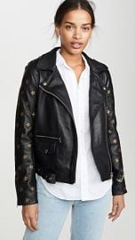 Scotch amp Soda Maison Scotch Leather Embroidered Star Sleeve Biker Jacket at Shopbop