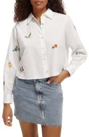 Scotch Soda Embroidered Boxy Organic Cotton Crop Button-Up Shirt at Nordstrom