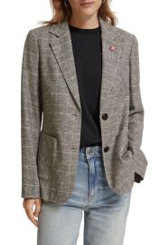 Scotch Soda Prince of Wales Check Single Breasted Linen Blend Blazer at Nordstrom