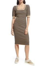 Scotch Soda Stripe Square Neck Rib Midi Dress at Nordstrom