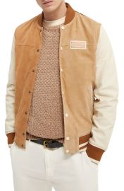 Scotch amp Soda Colorblock Suede Bomber Jacket at Nordstrom