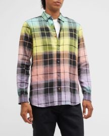 Scotch amp Soda Menx27s Gradient Check Flannel Sport Shirt at Neiman Marcus