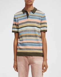 Scotch amp Soda Menx27s Striped Stucture-Knitted Polo Shirt at Neiman Marcus